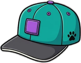 Casquette teal à écusson violet.